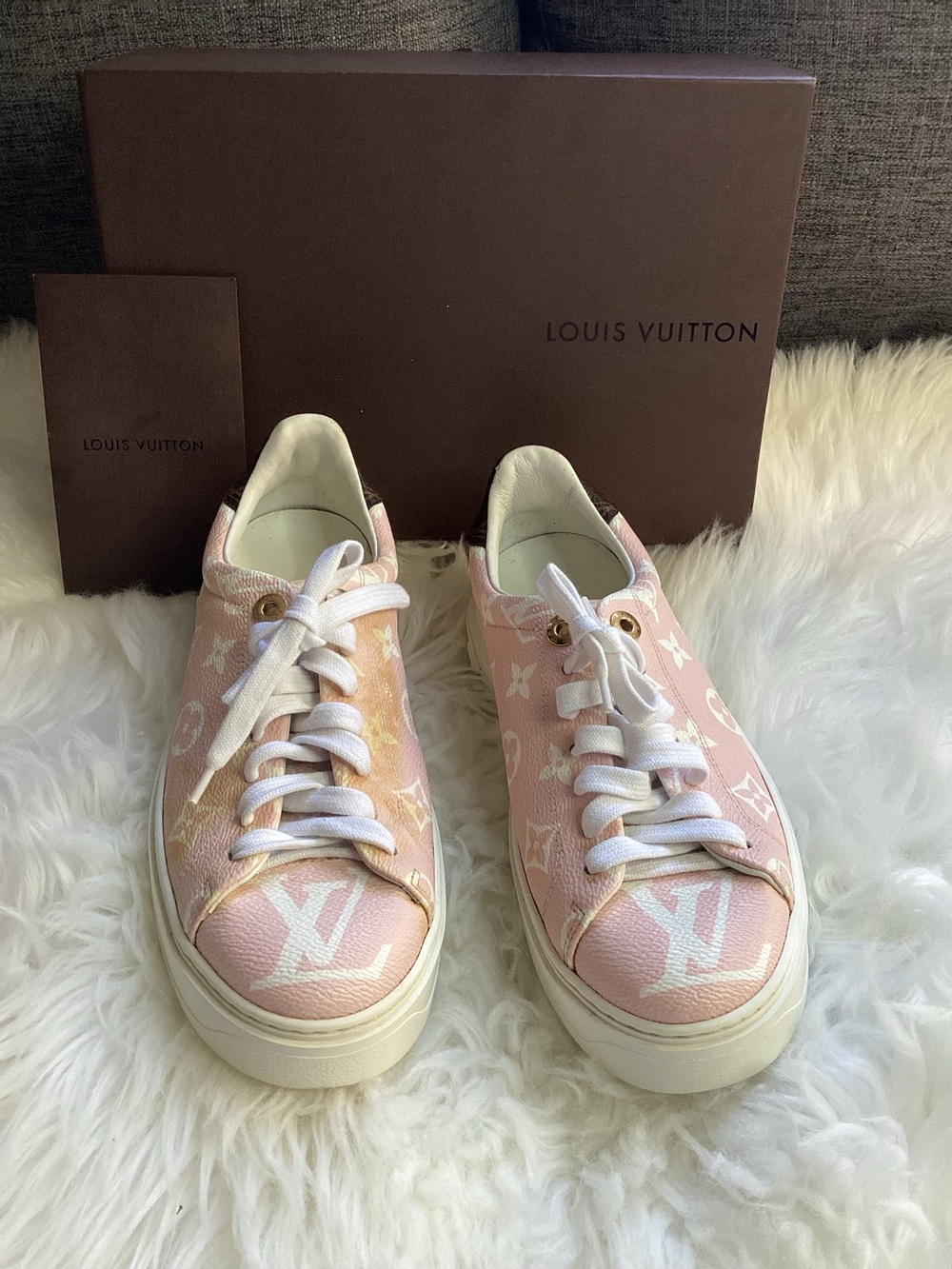 Louis Vuitton Pink Monogram Canvas and Leather Time Out Sneakers Size 37